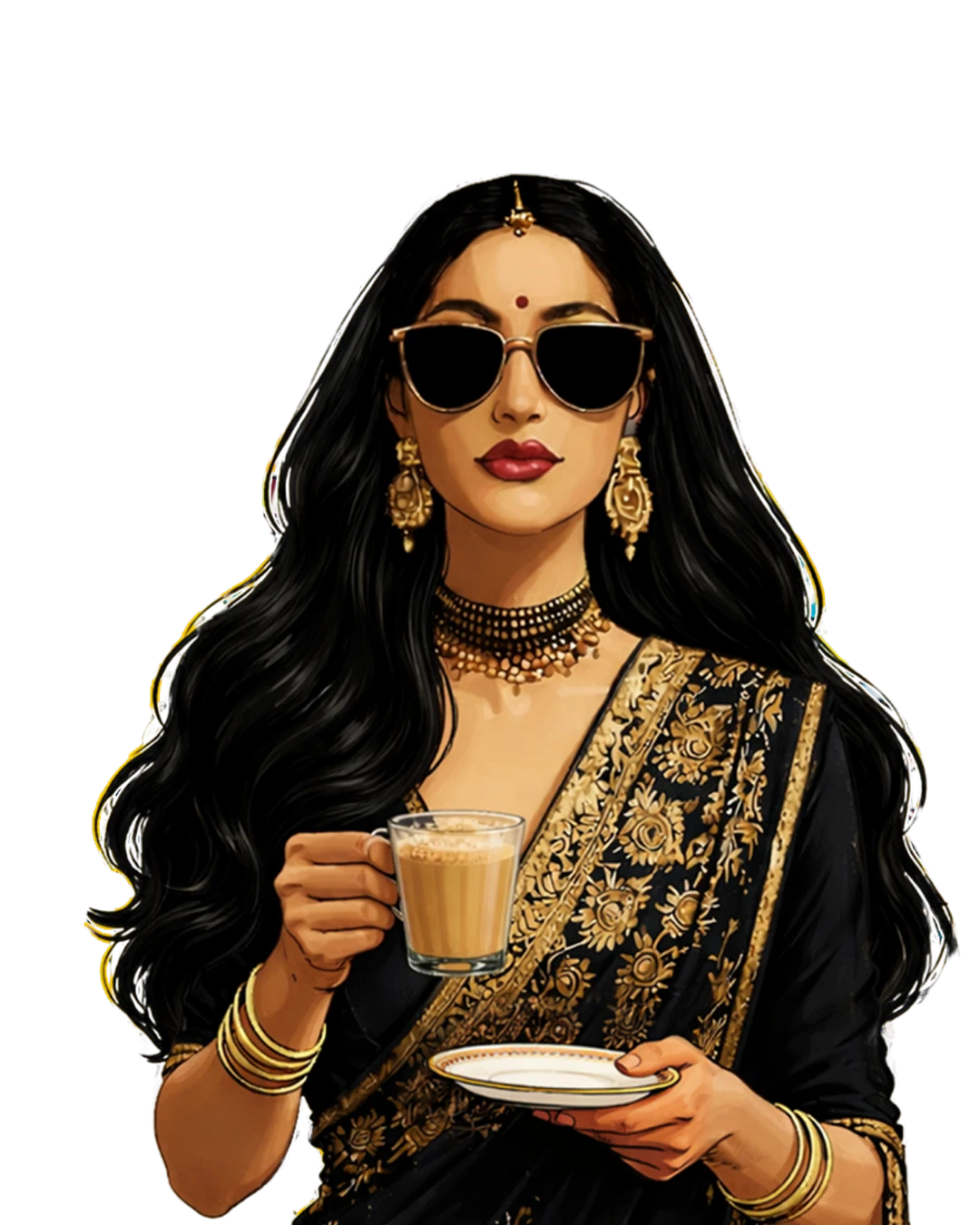 Illustrated Chatori Gali host holding a cup of chai